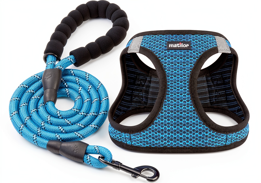 Installing Matilor Dog Harness Step In Design Air Mesh Pet Vest on a wooden desk