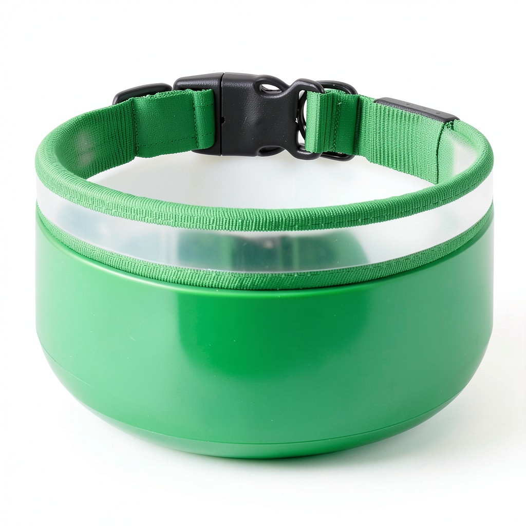 Bisen LED dog collar in use during a nighttime walk