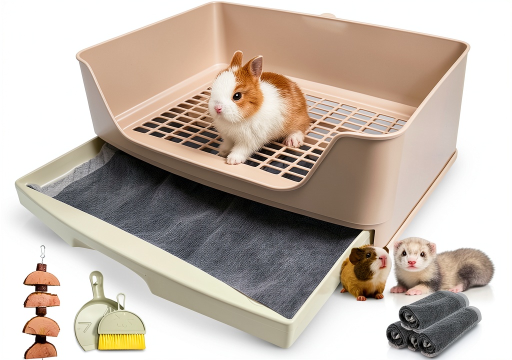 Installing RUBYHOME Large Rabbit Litter Box Plastic on a wooden desk